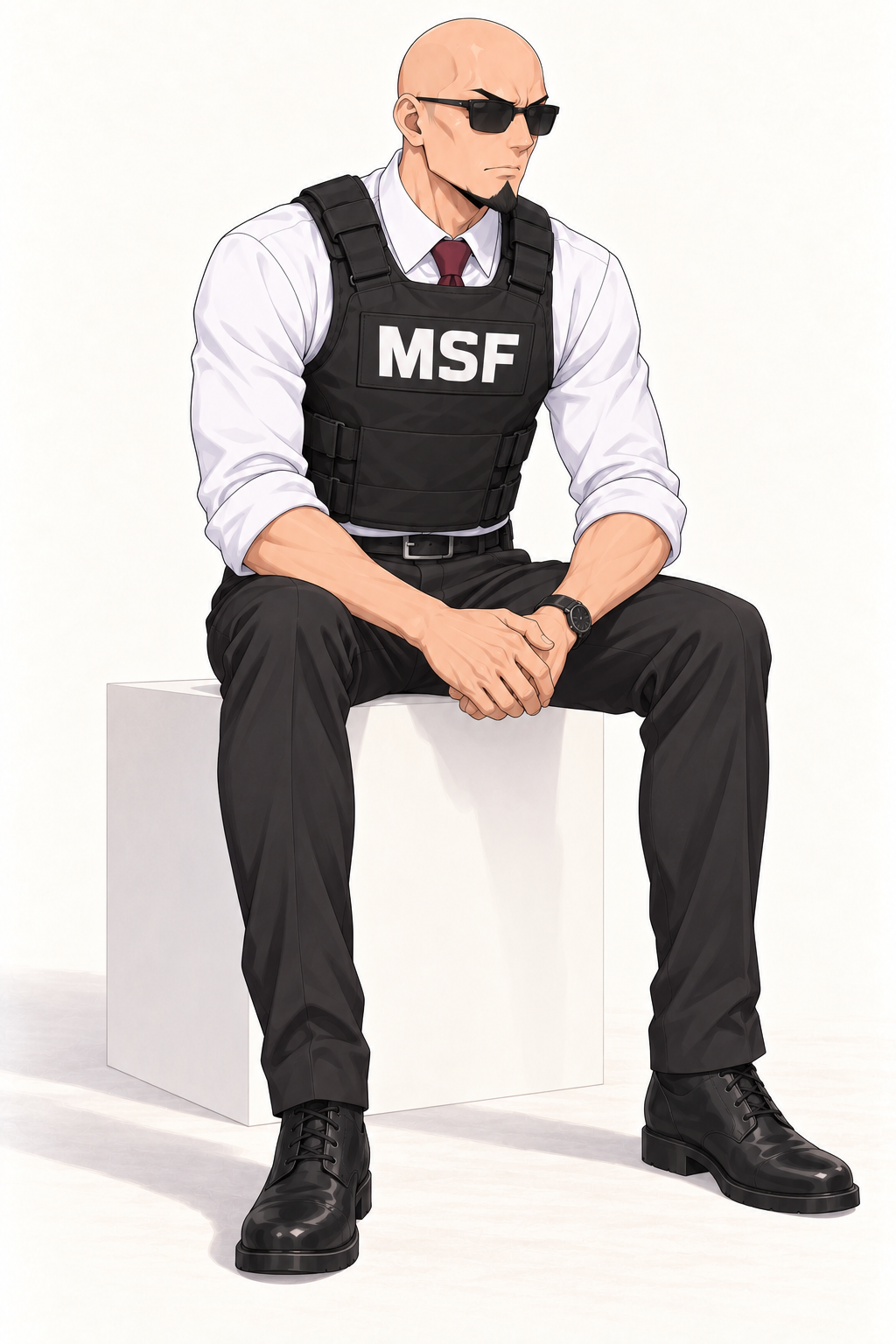 Reiner sits on a pale block with hands folded, wearing an MSF vest and sunglasses.