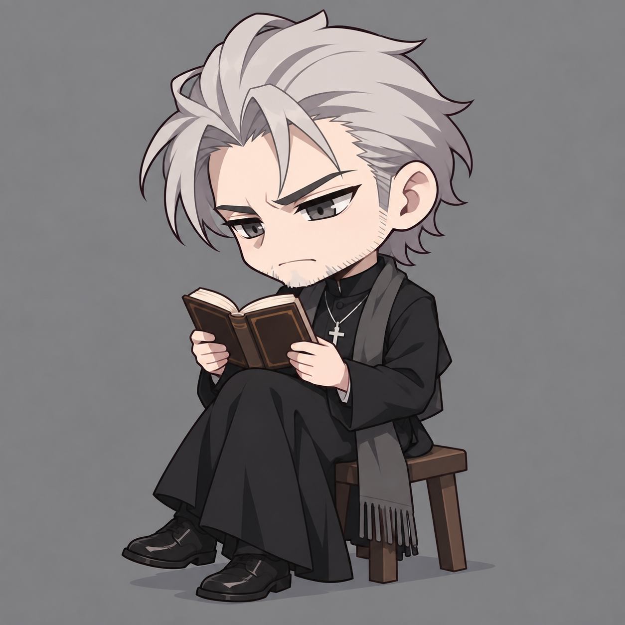 Father Mikhail chibi: reading.